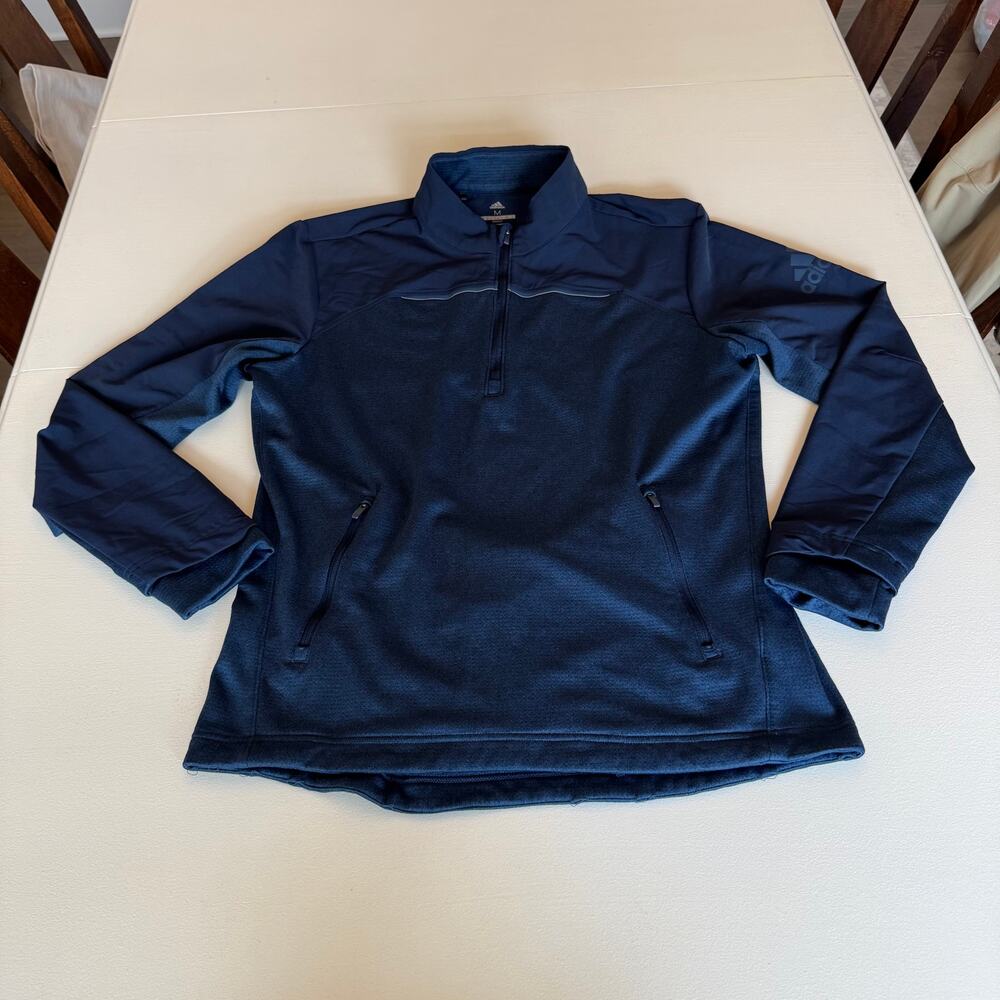 Adidas Men's Golf Navy Blue 1/4 Zip Fleece Lined Pullover Multi Cuff Size Medium